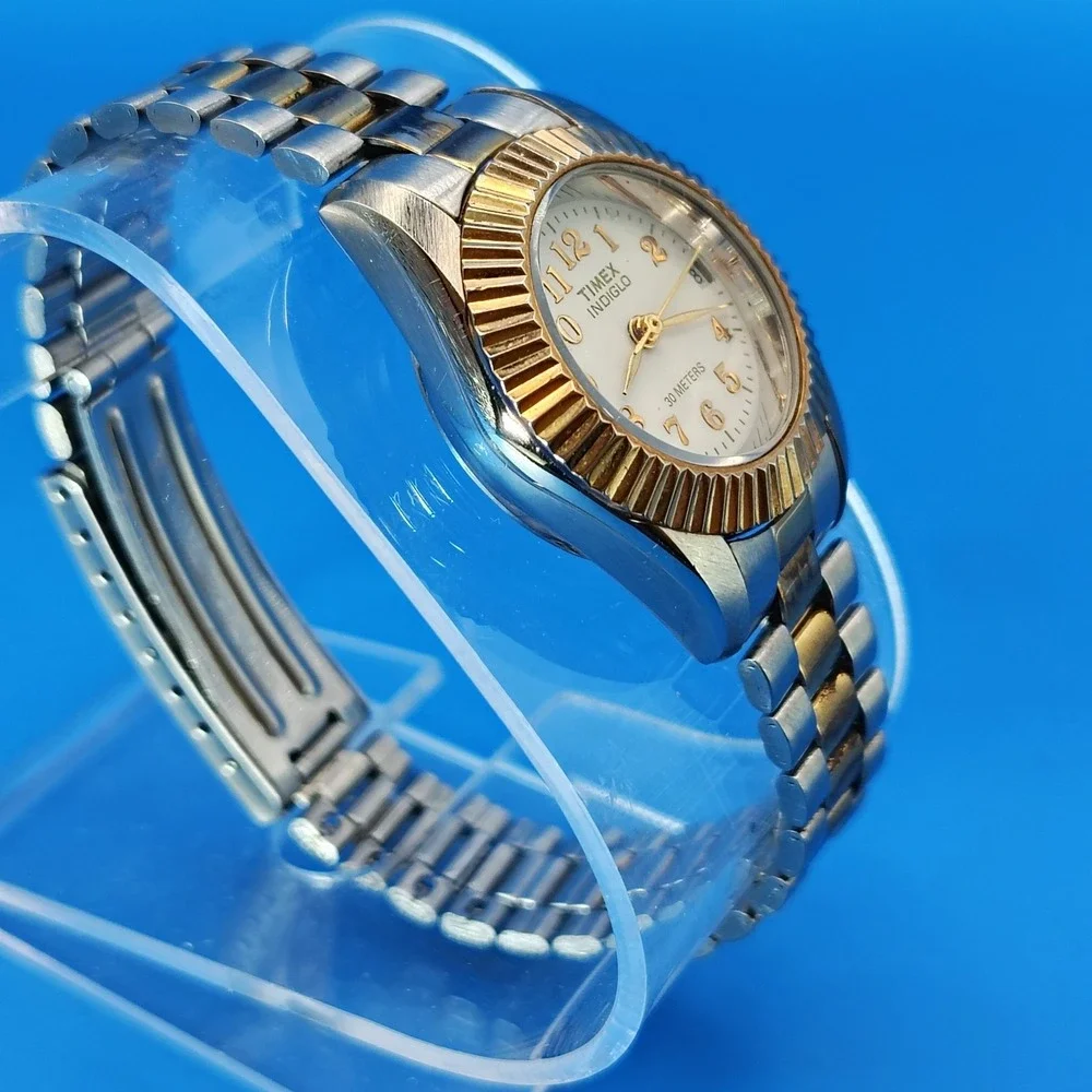 Vintage 2001 Timex Indiglo Presidential Date 25mm Women's Two Tone‎ Quartz Watch